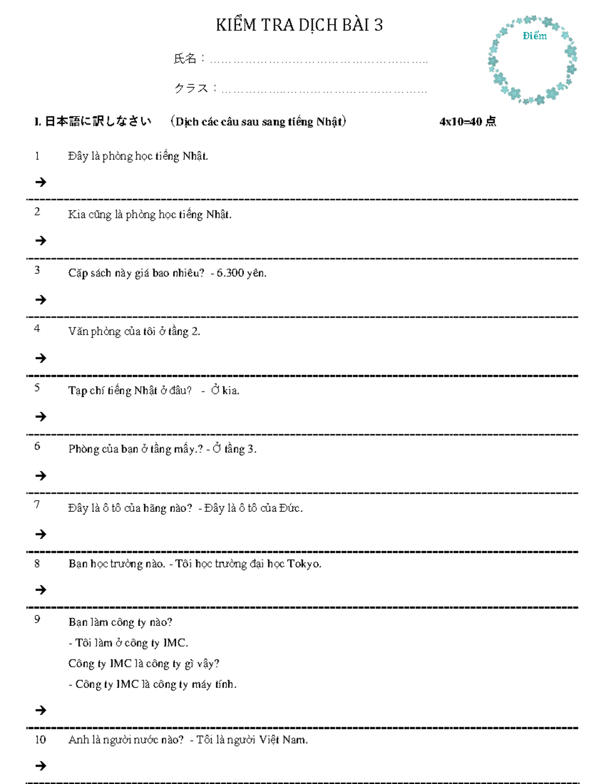 DỊCH SONG NGỮ BÀI 3 - KIỂM TRA TIẾNG NHẬT-VIỆT - Studocu