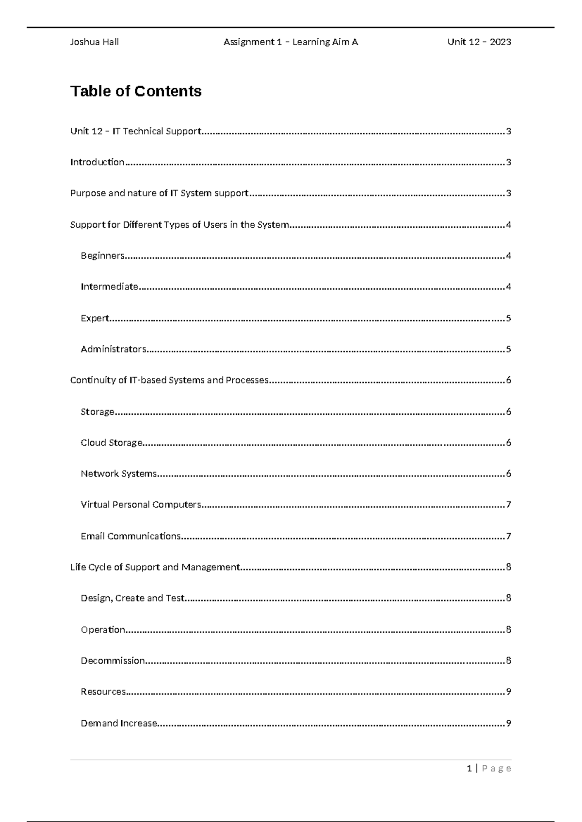 IT Support Fundamentals: Joshua Hall Assignment 1 - Unit 12 - Studocu
