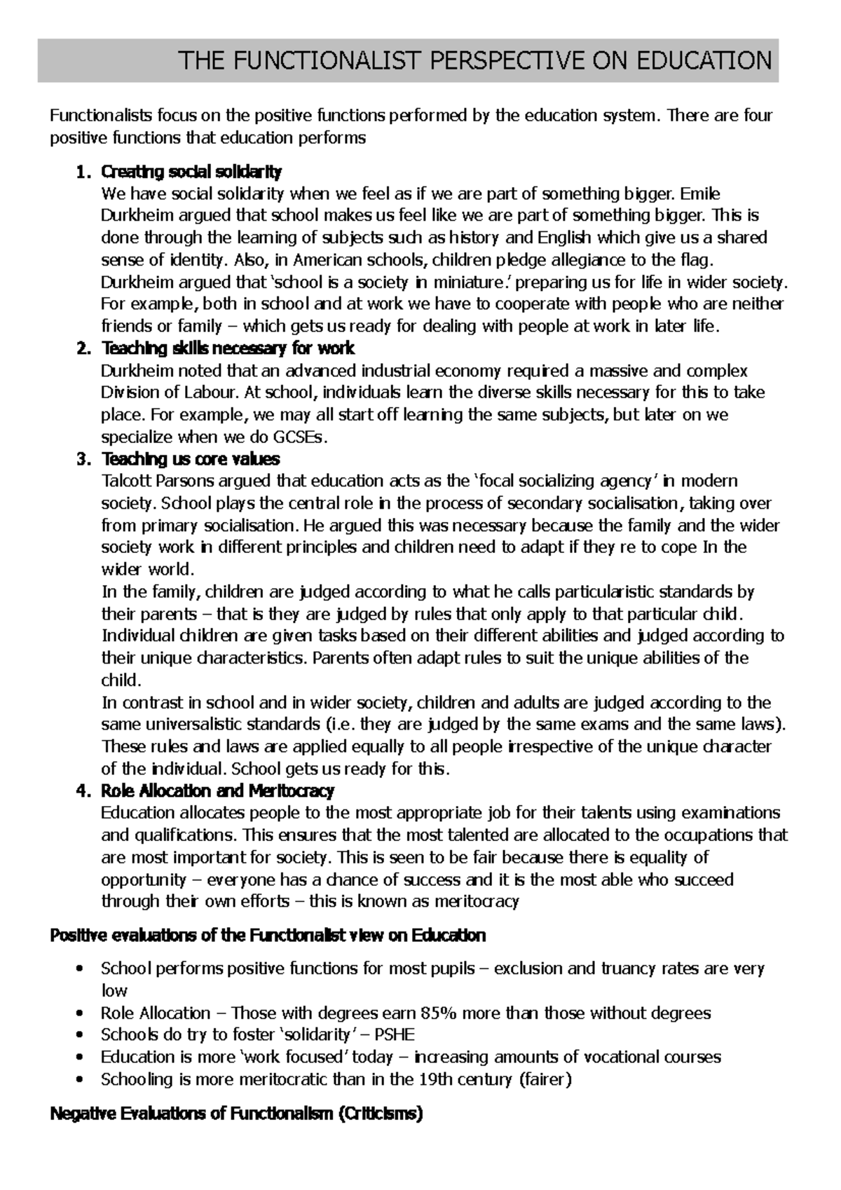 Sociology 101: Comprehensive Revision Notes on Education Theories - Studocu