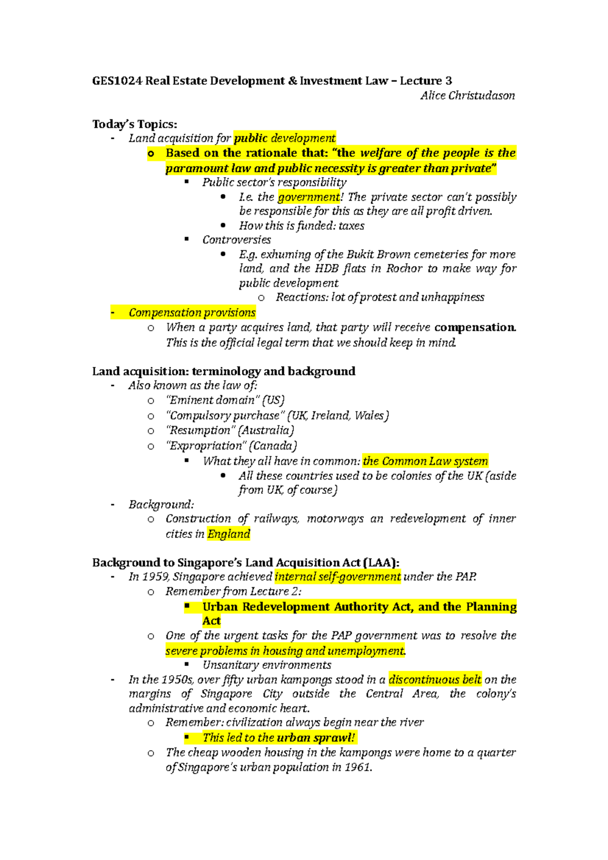 GES1024 Lecture 4 - Key Insights on Land Acquisition Law - Studocu