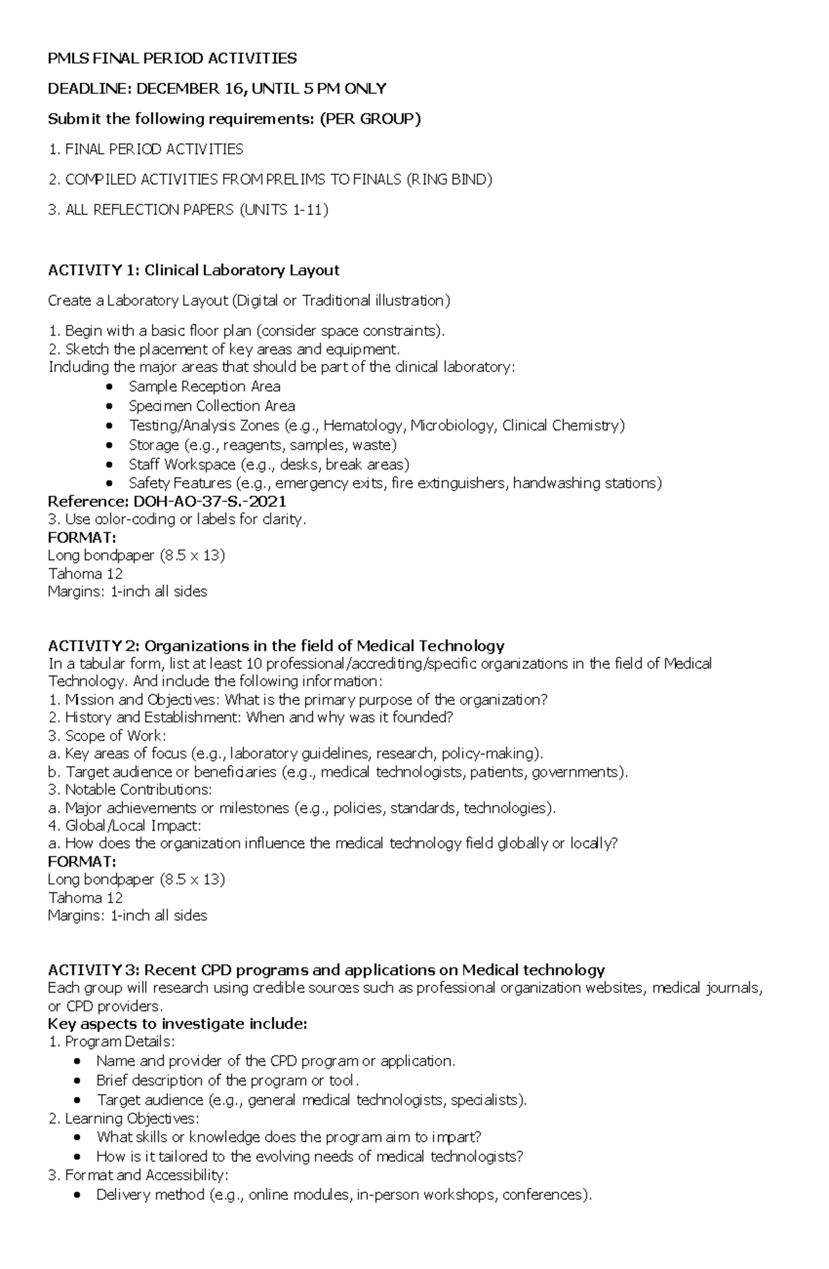 PMLS Final Period Activities Submission Guidelines and Requirements ...