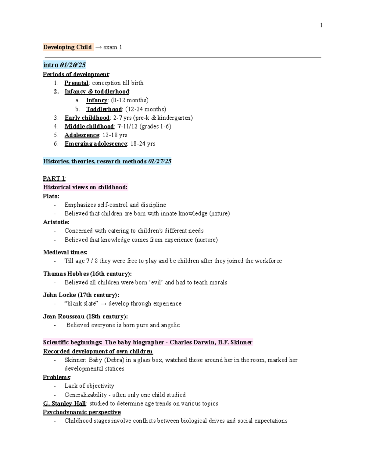 Dev. Child Midterm Exam Notes: Periods & Theories of Development - Studocu