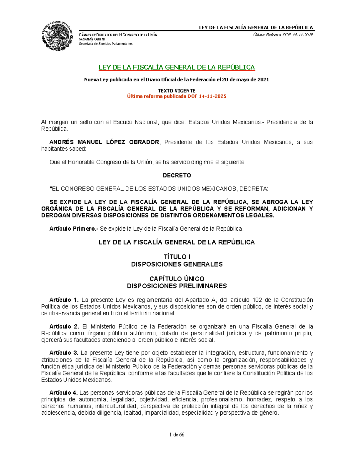Ley de la Fiscalía General de la República: Texto Vigente y Última ...