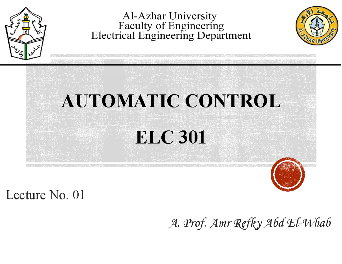 ELC 301: Lecture 01 - Introduction to Control Systems - Studocu
