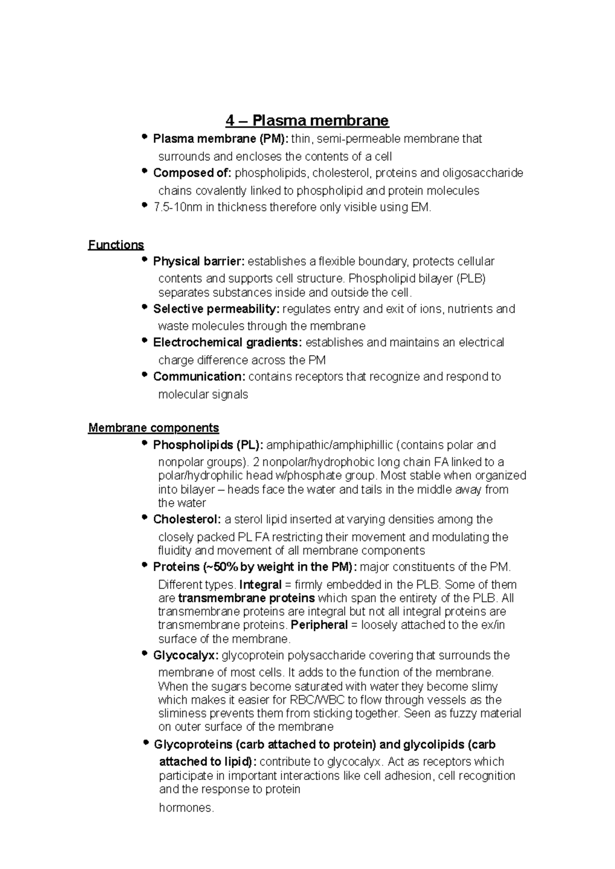 4 - Plasma membrane - Use it to refresh your memory and study - 4 ...