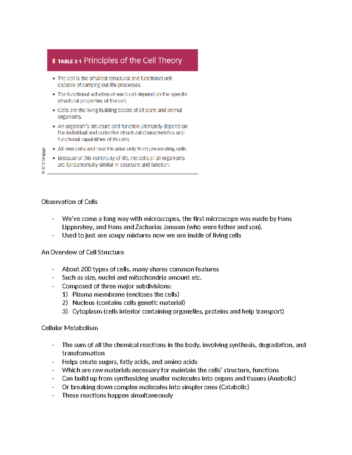 Chapter 2 Notes - wlwlww - Observation of Cells - We’ve come a long way ...