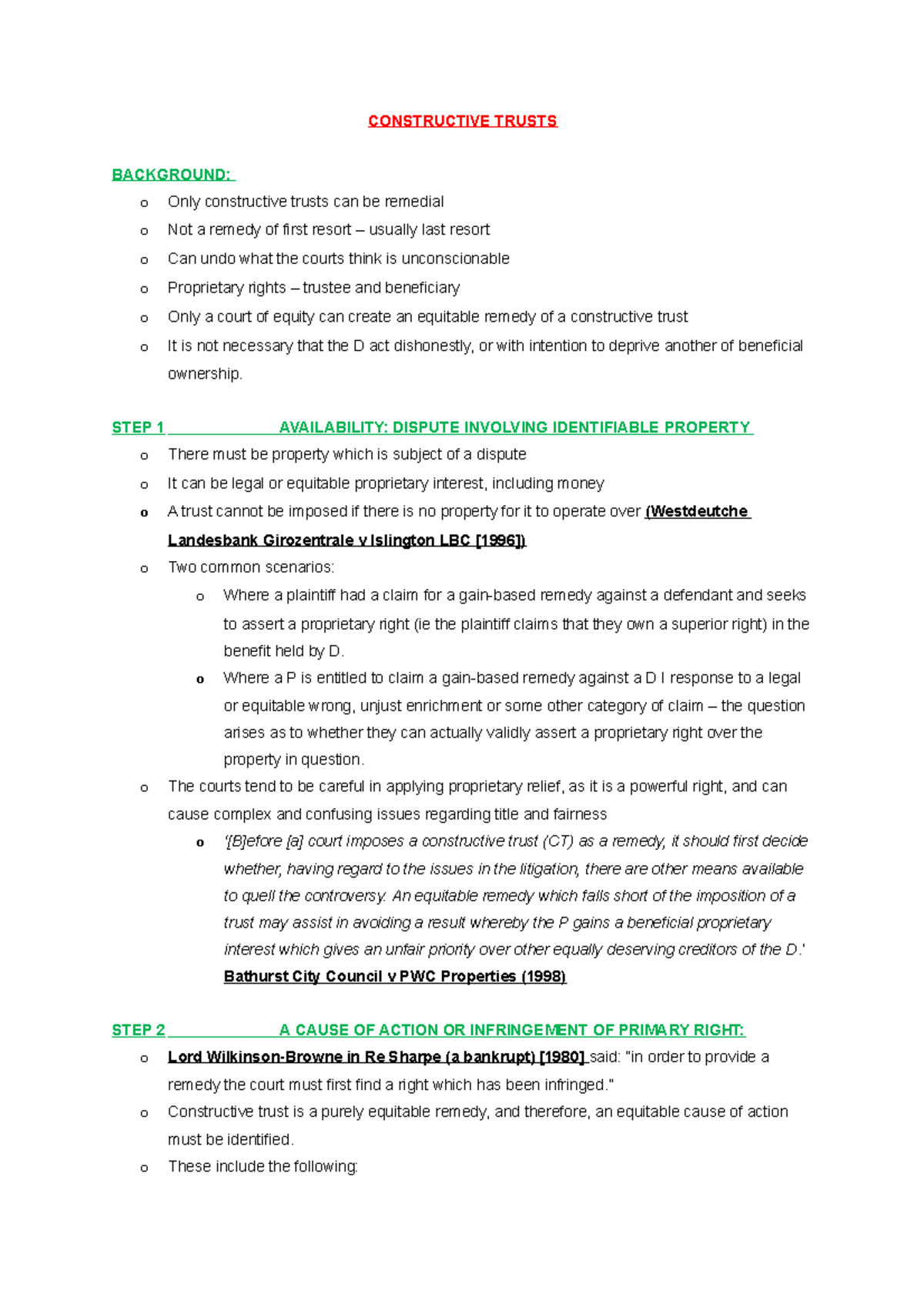 Constructive Trusts: Key Principles and Legal Considerations - Studocu