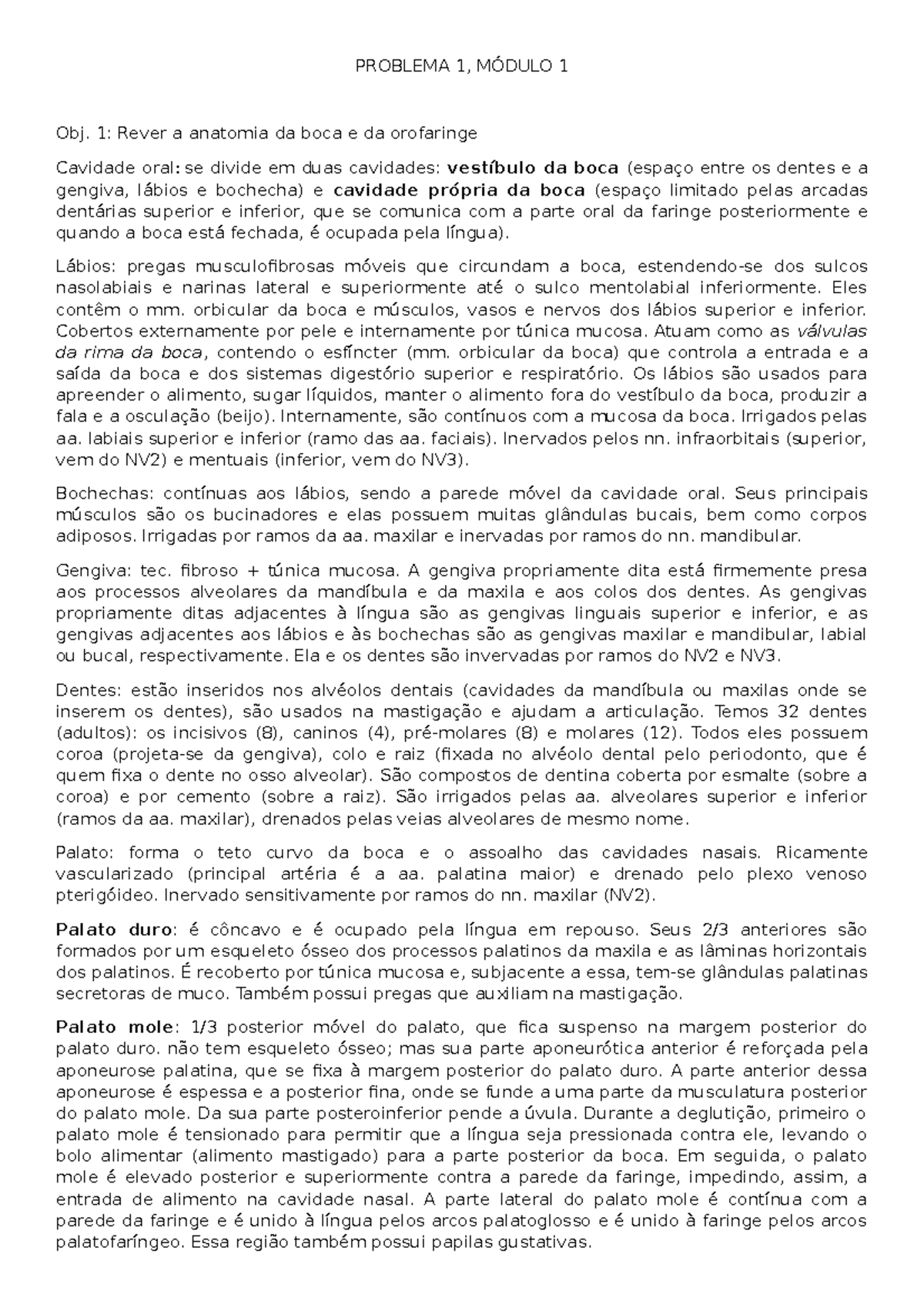 P1M1 - Anatomia da Boca e da Orofarínge: Estudo e Problemas - Document Preview