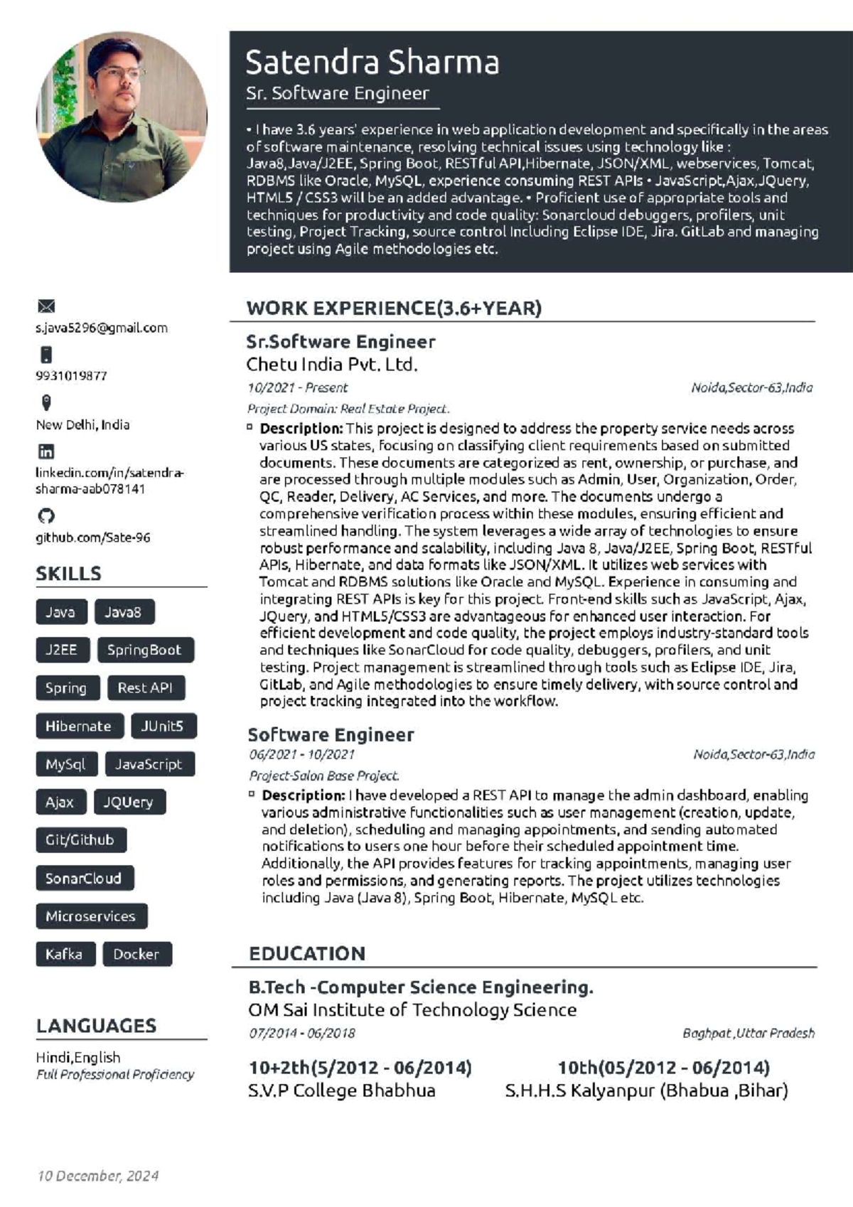 Satendra Resume - Satendra Sharma Sr. Software Engineer I have 3 ...