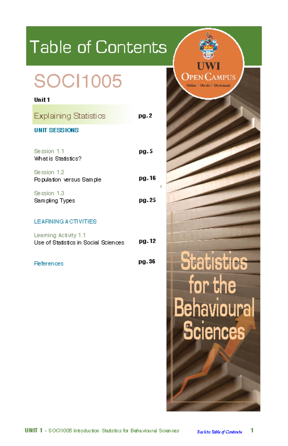 SOCI1005 Unit 1: Intro to Statistics & Basics of Data Analysis - Studocu