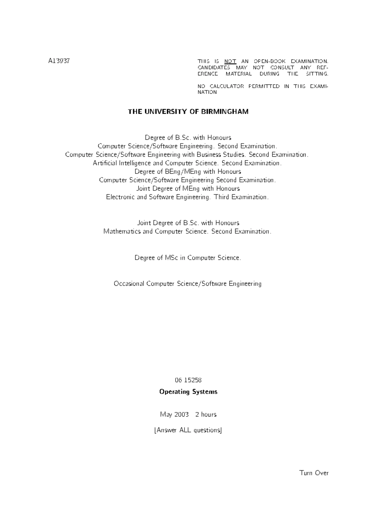 LI Operating Systems & Systems Programming Exam Paper 2023-24 - Studocu