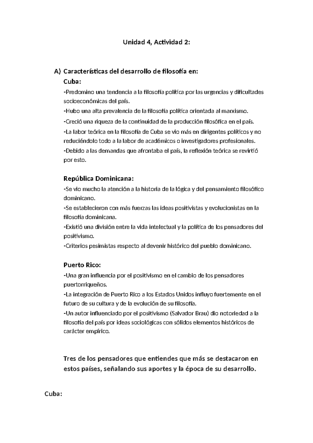 Unidad 4, Actividad 2: Desarrollo de la Filosofía en Cuba, RD y PR ...