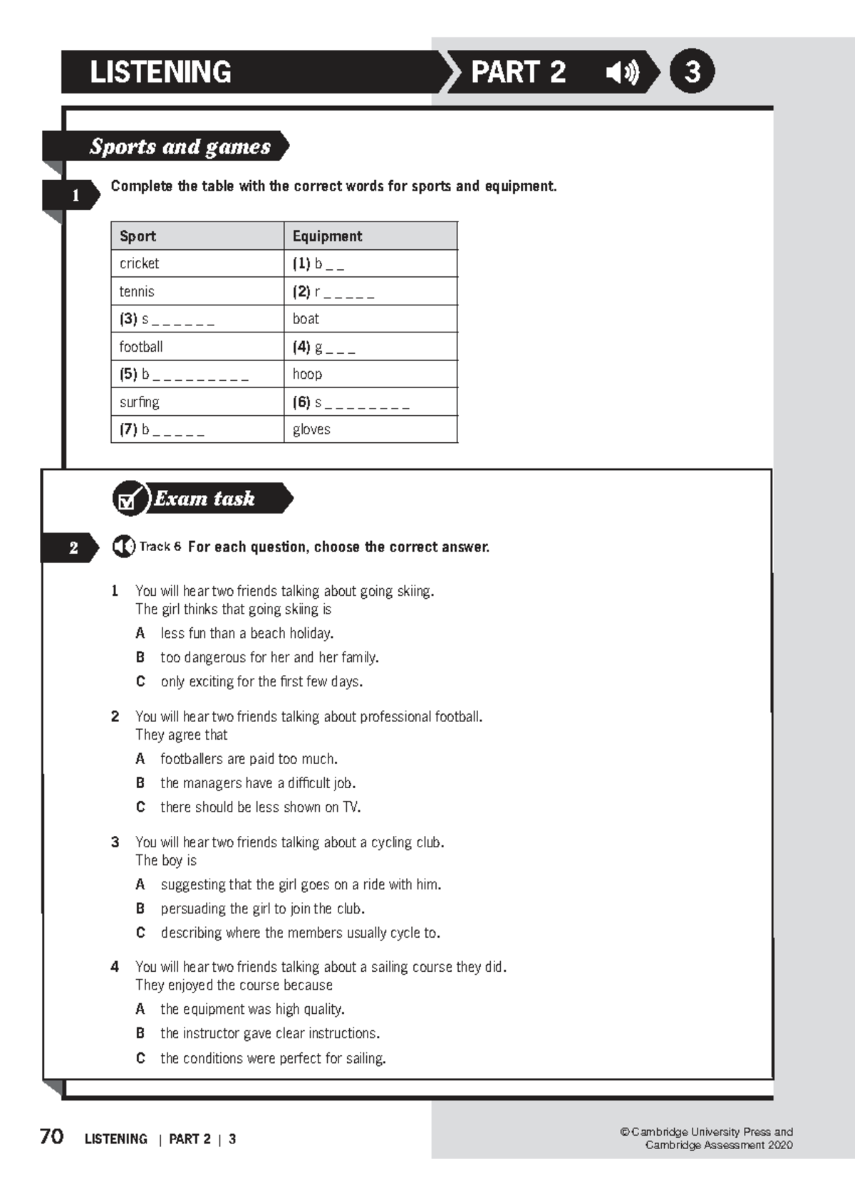 Listening Part 2: Sports & Games Vocabulary and Exam Tasks - Studocu