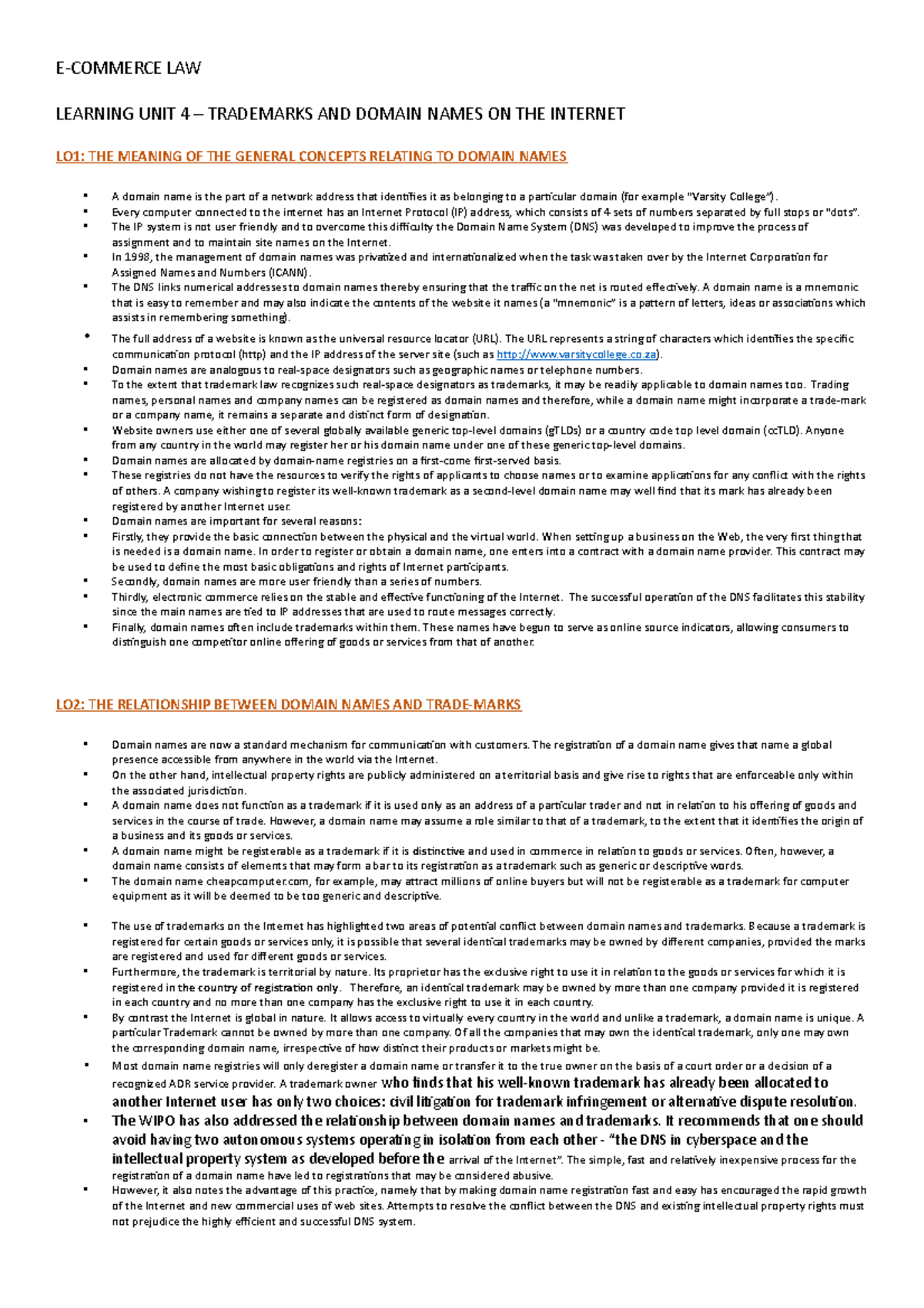 ECLA LU4 Notes - Summary of Learning Unit 4 of E-Commerce Law ...