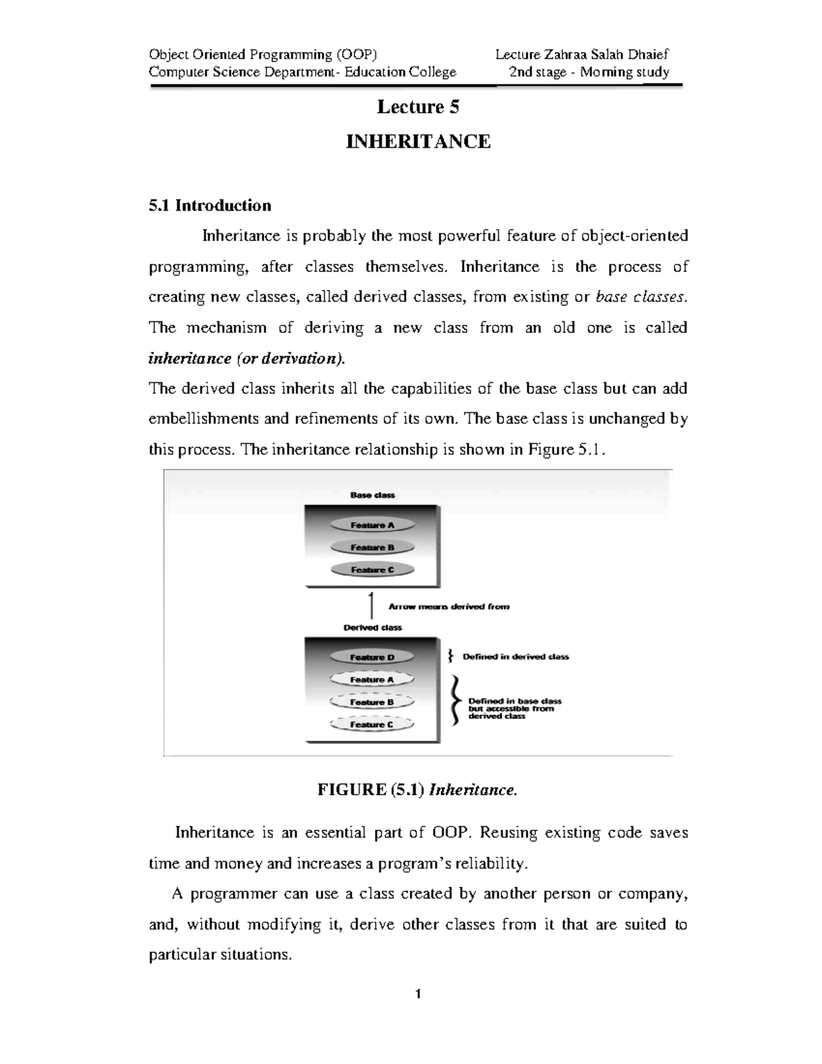 CS202 Lecture 5: Inheritance in Object-Oriented Programming - Studocu