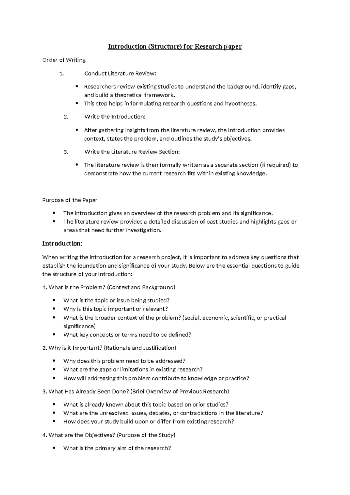 Research Paper Intro Structure: Key Elements & Writing Order - Studocu