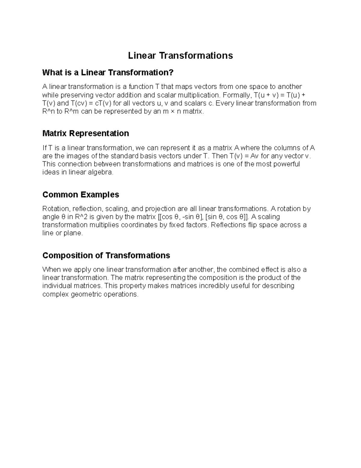 Linear Algebra 03: Understanding Linear Transformations - Studocu