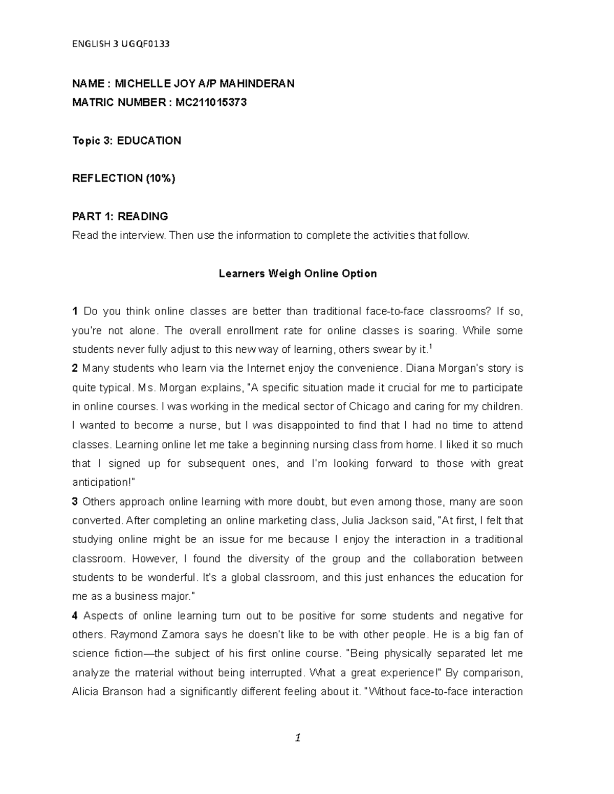 Reflections on Online Learning: Insights & Experiences for MC Students ...