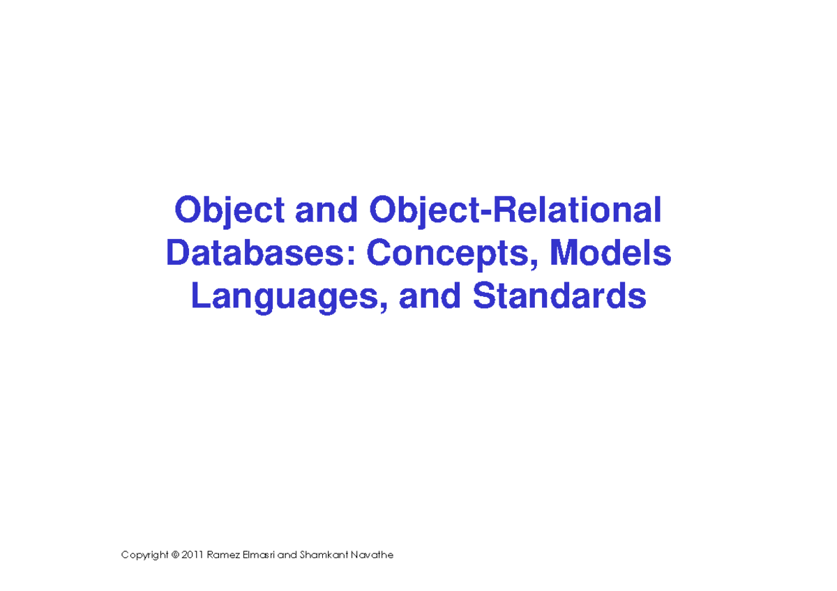 OODB 101: Object Databases Concepts, Models, and Standards Notes - Studocu