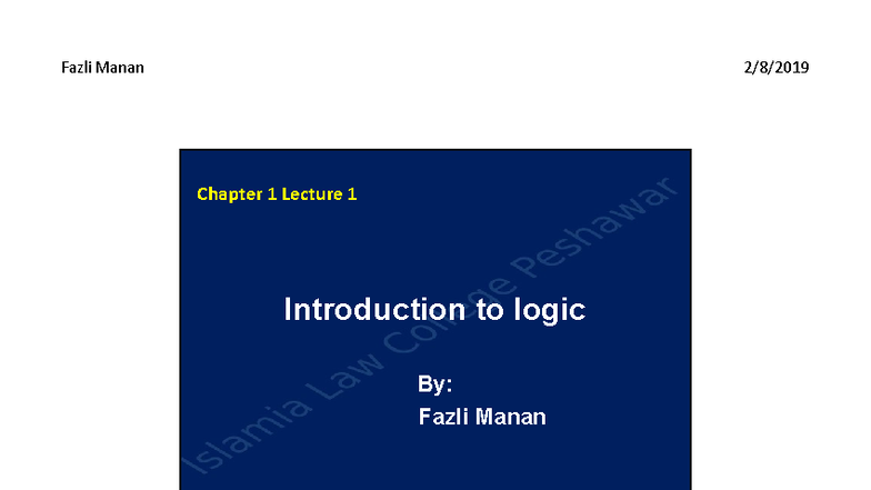 Fazli Manan LOG101 Chapter 1 Lecture: Introduction to Logic - Studocu