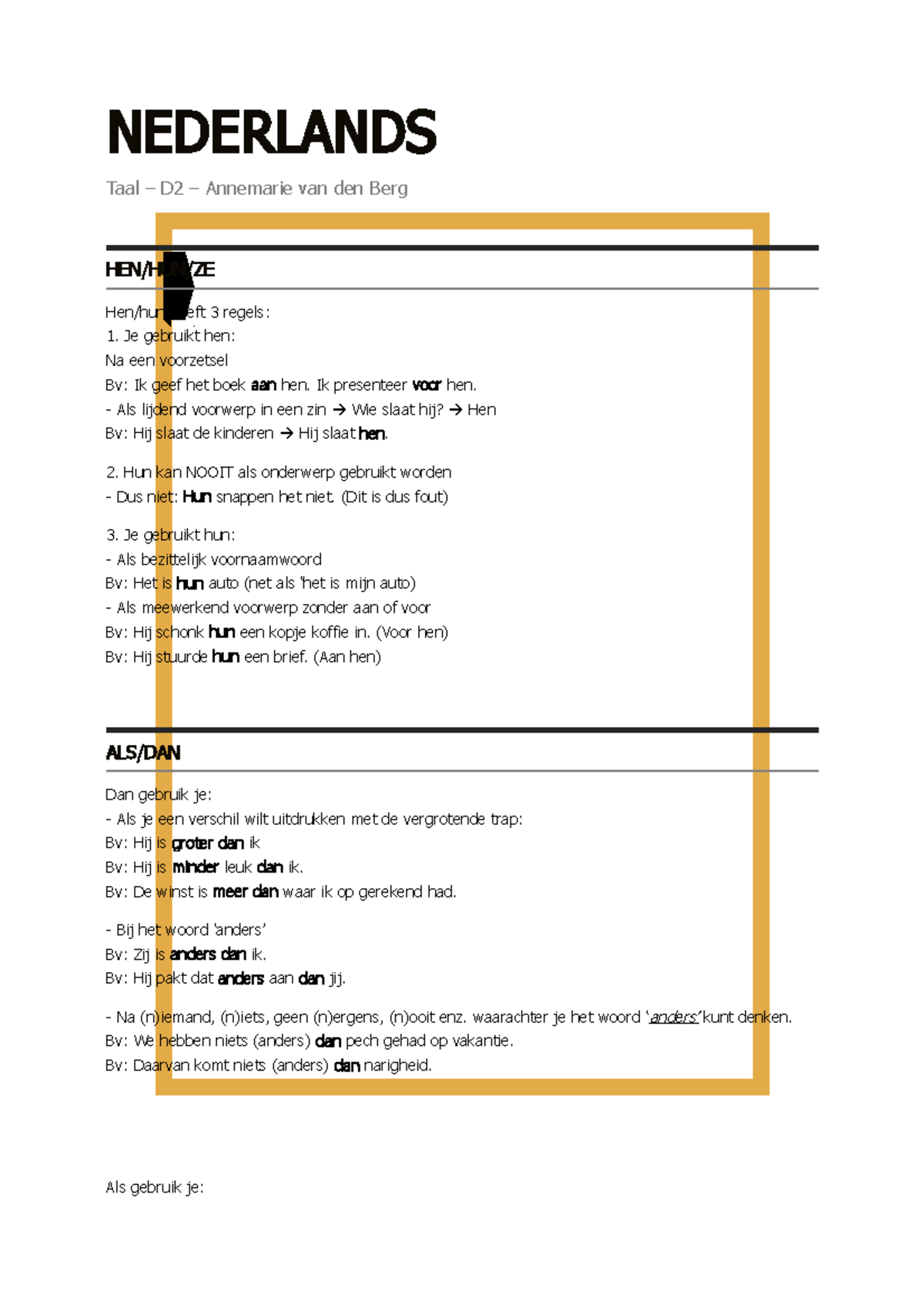 NEDERLANDS Taal D2 Samenvatting: Grammatica en Structuur Regelgeving ...