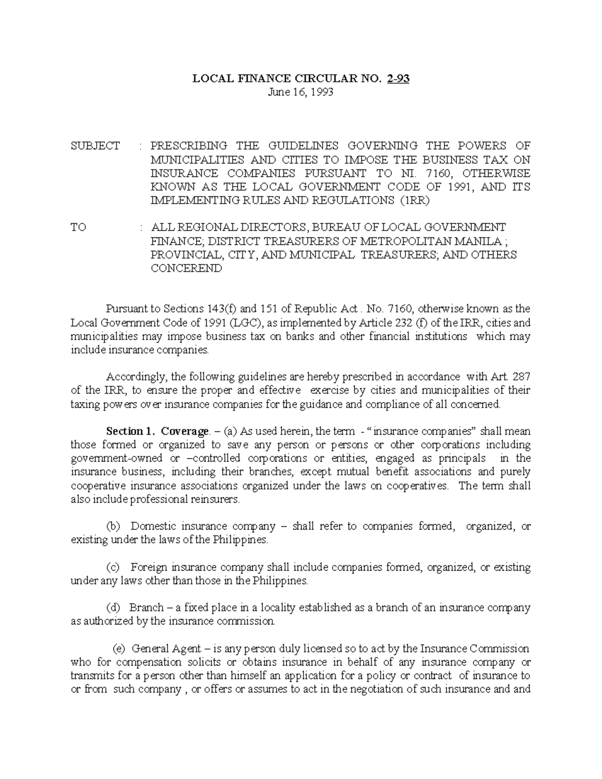 Local Finance Circular No. 1993: Guidelines on Business Tax for ...