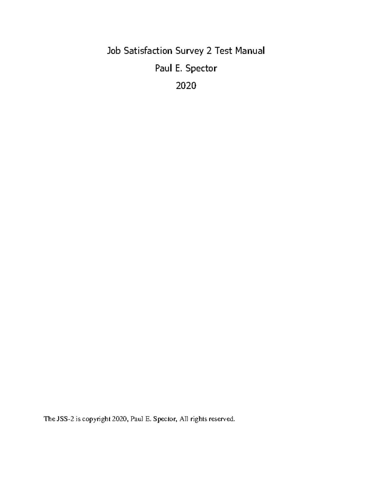 JSS 2 Practical Test Manual: Job Satisfaction Survey 2 Overview - Studocu