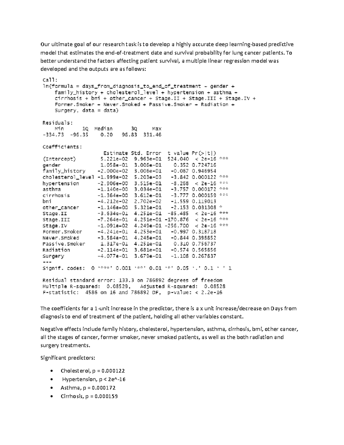 Linear Regression Model for Lung Cancer Survival Prediction - Studocu