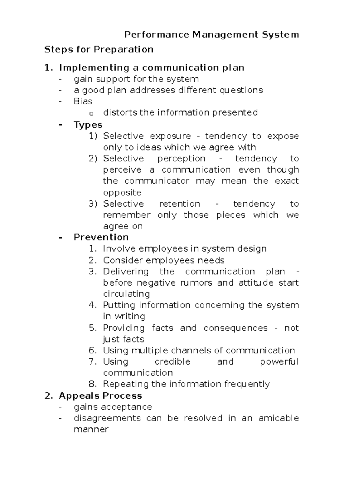 Performance Management System Prep Steps: Communication & Appeals - Studocu