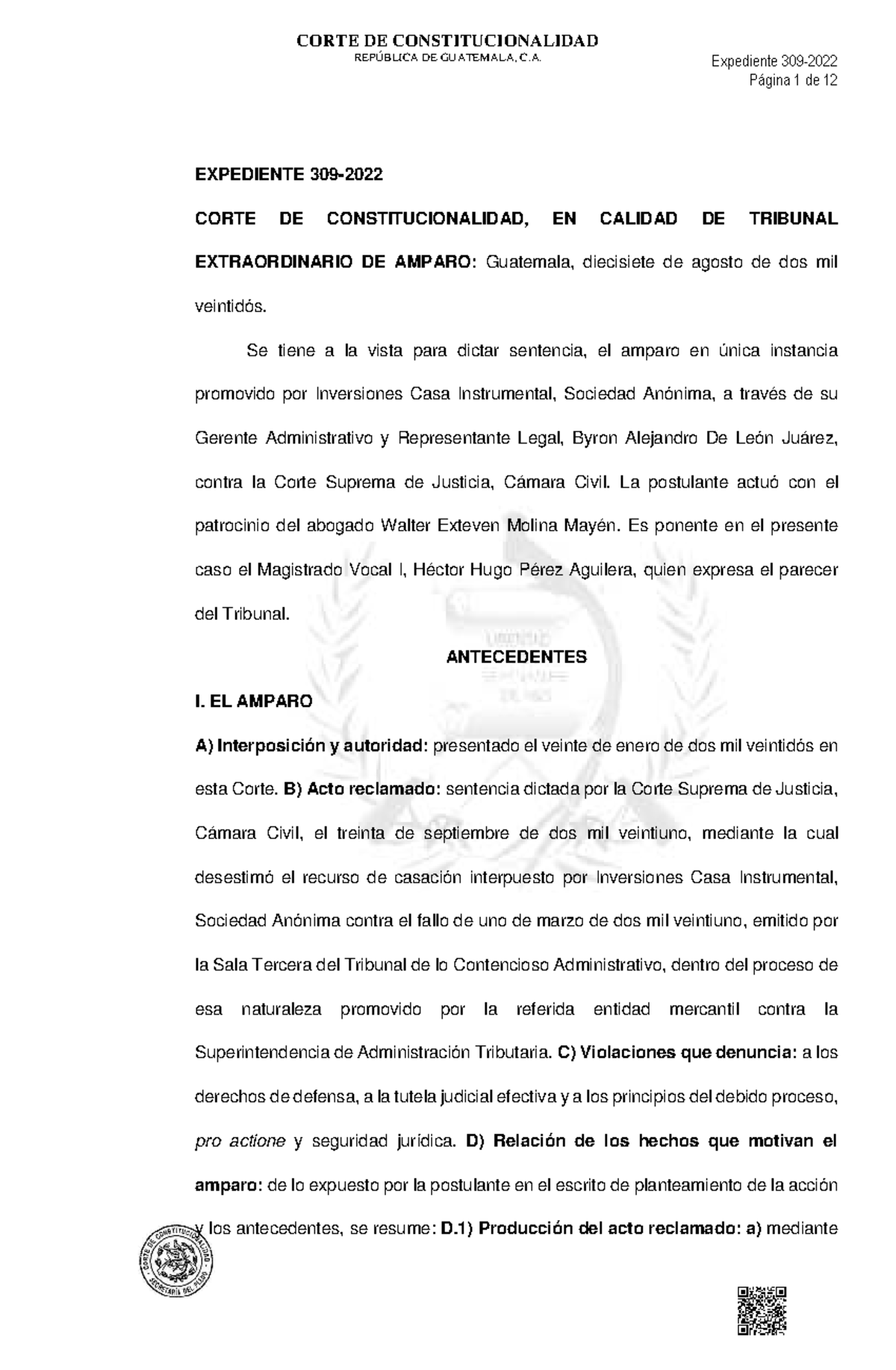 Sentencia de Amparo en la CORTE DE CONSTITUCIONALIDAD de Guatemala ...