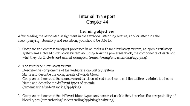 Chap 44 - Internal Transport: Circulatory System Overview SP23 - Studocu