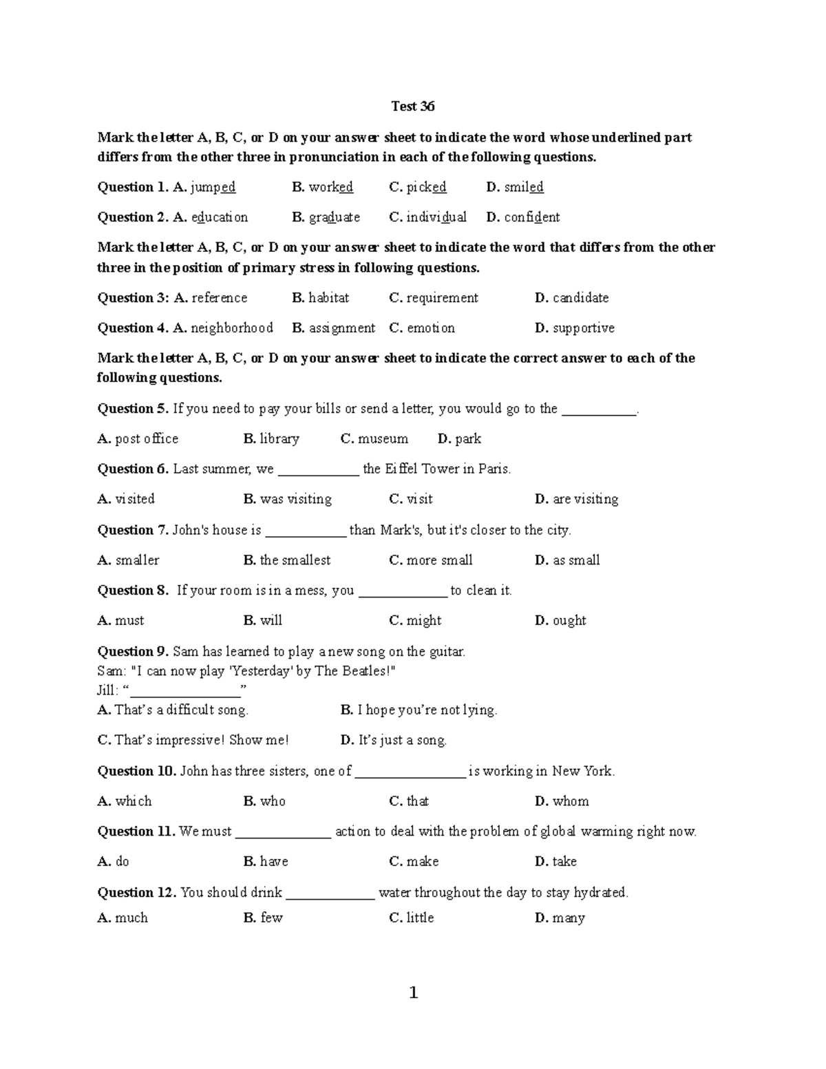 Test 36, 37, 38 - pronunciation and comprehension questions - Studocu