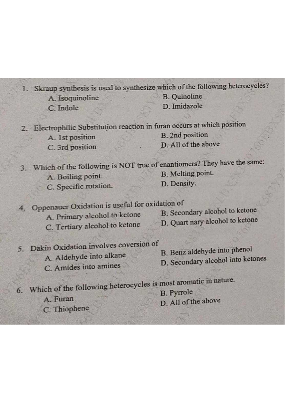 MCQ POC PYQ - Multiple Choice Questions on Heterocycles and Isomerism ...