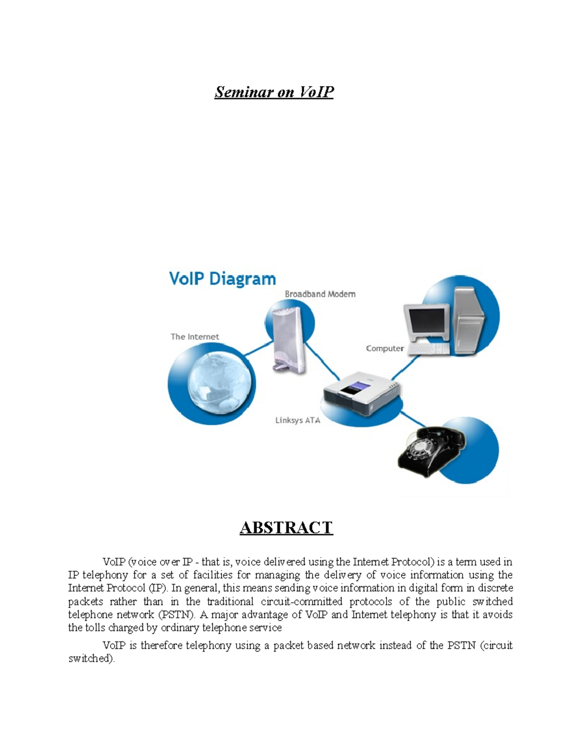 VOIP - Seminar on VoIP ABSTRACT VoIP (voice over IP - that is, voice ...