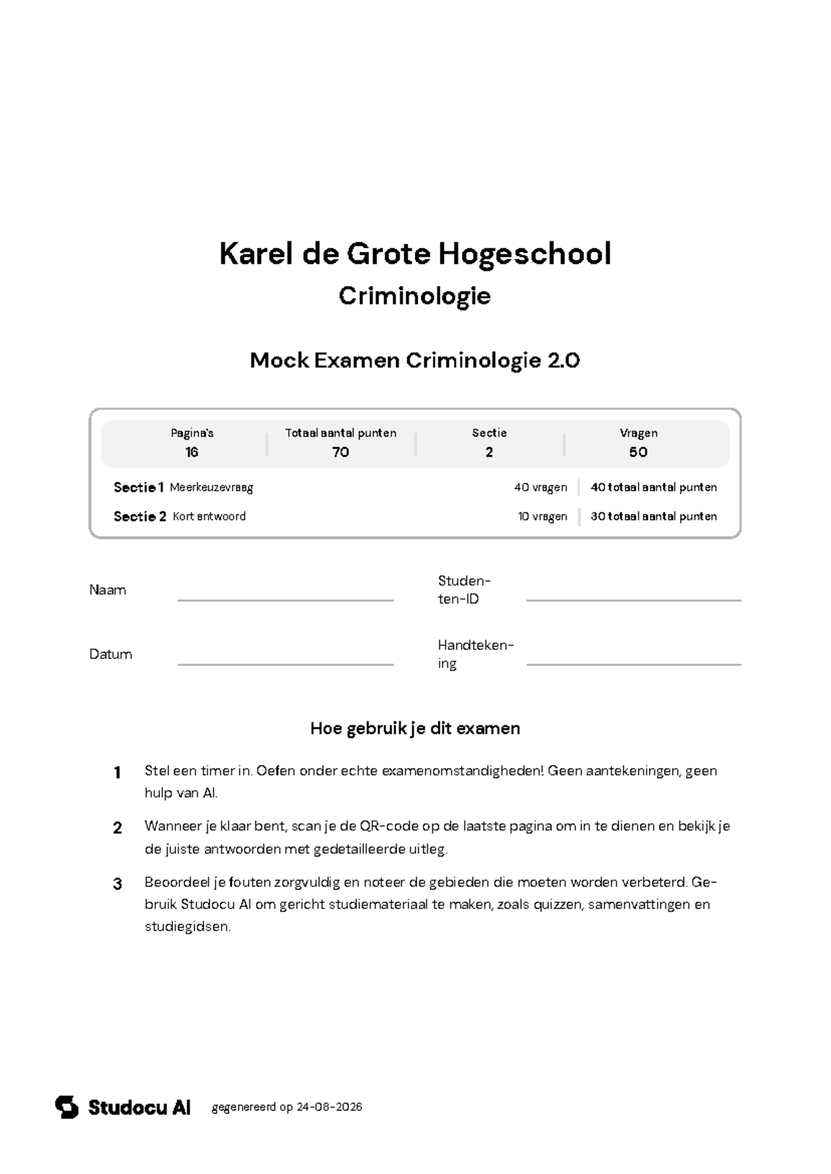 Mock Examen Criminologie 2.0 - Studocu