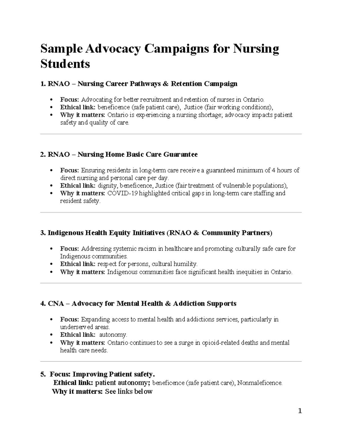 RNAO Advocacy Campaigns for Nursing Students: Key Focus Areas - Studocu