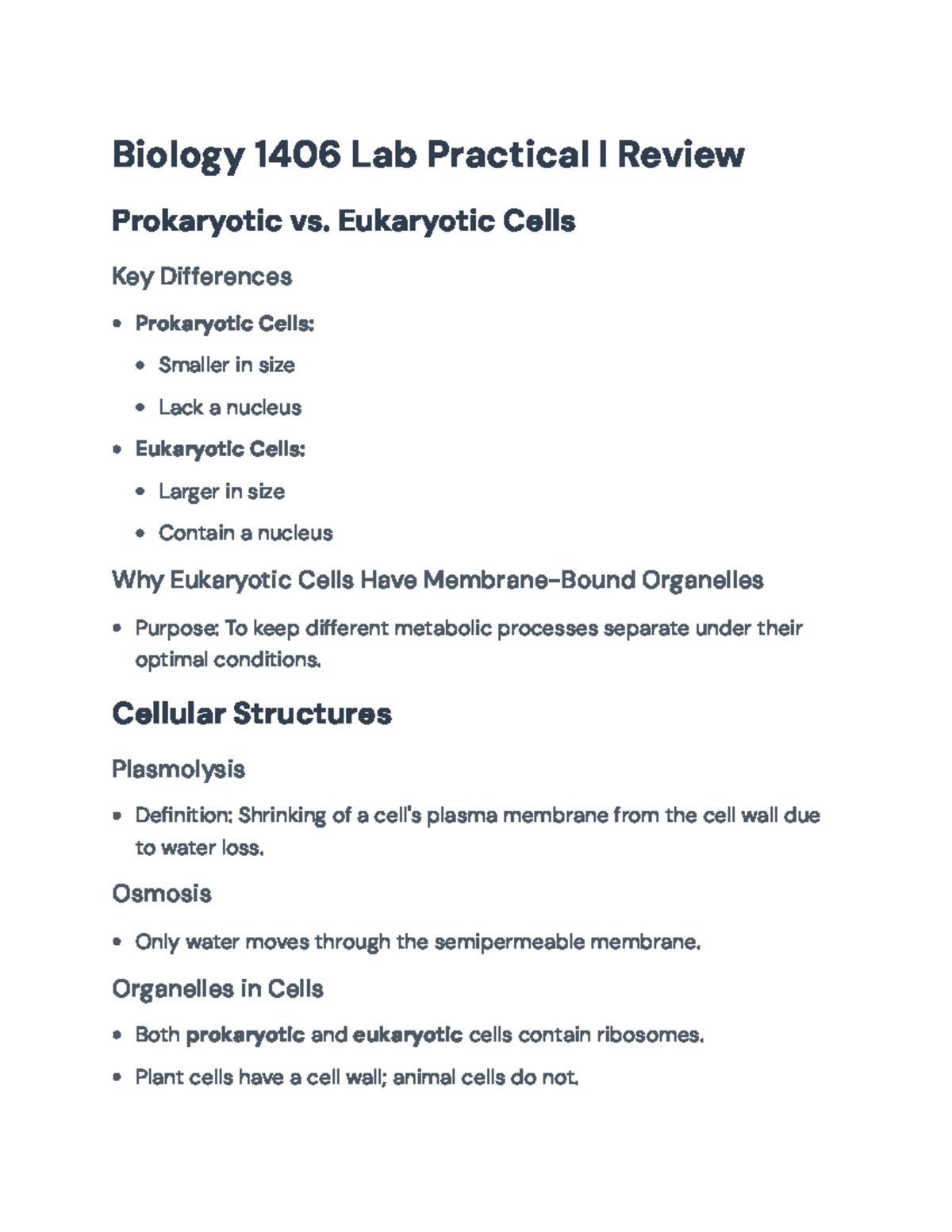 Biology 1406 Lab Practical I Comprehensive Review Guide - Biology 1406 ...