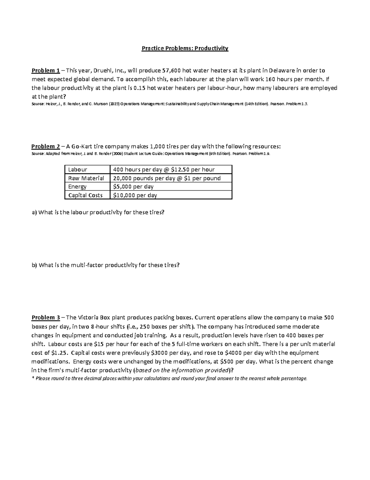 Productivity Problems - Practice Questions for Operations Management ...
