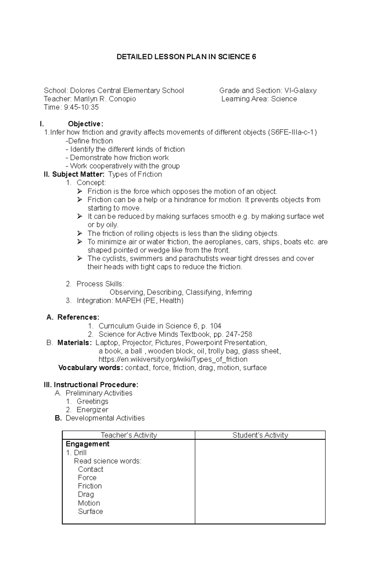 5 Sense Organs - MELC BASED LESSON PLAN - Grade: 3 Subject: SCIENCE ...