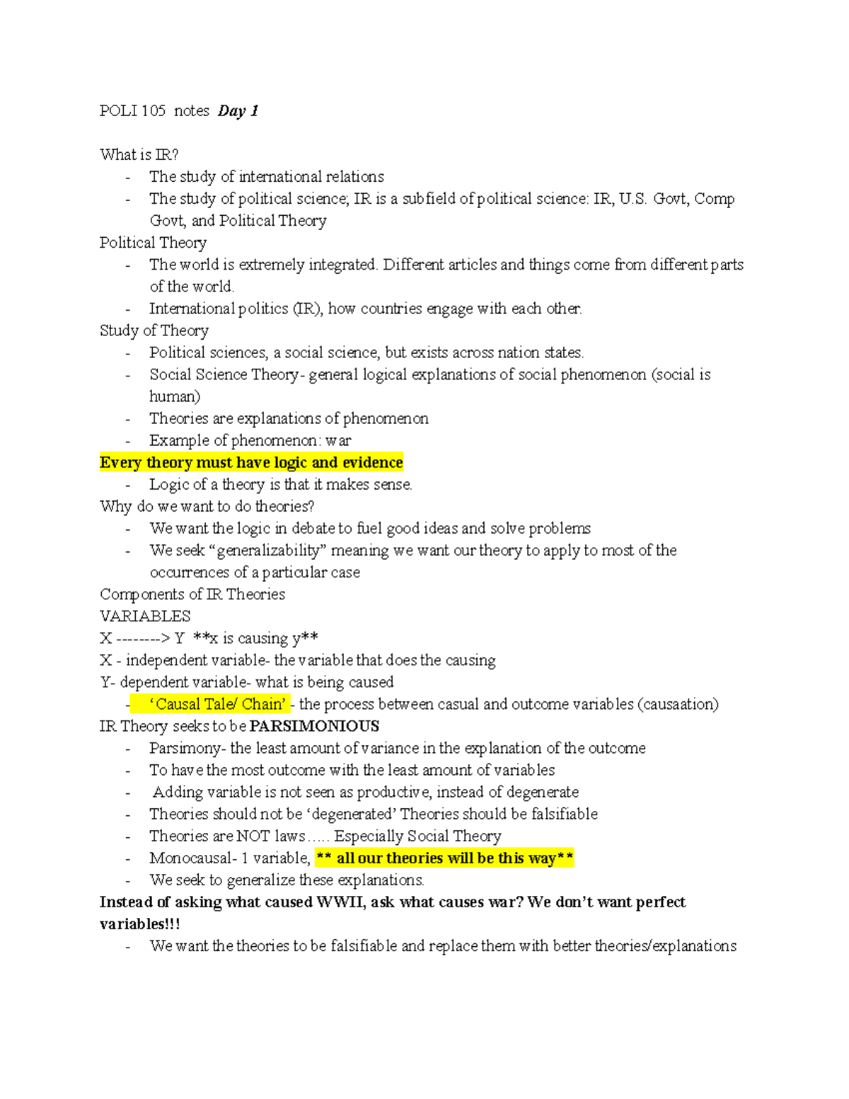 Revised POLI 105 Lecture Notes: Introduction to International Relations ...