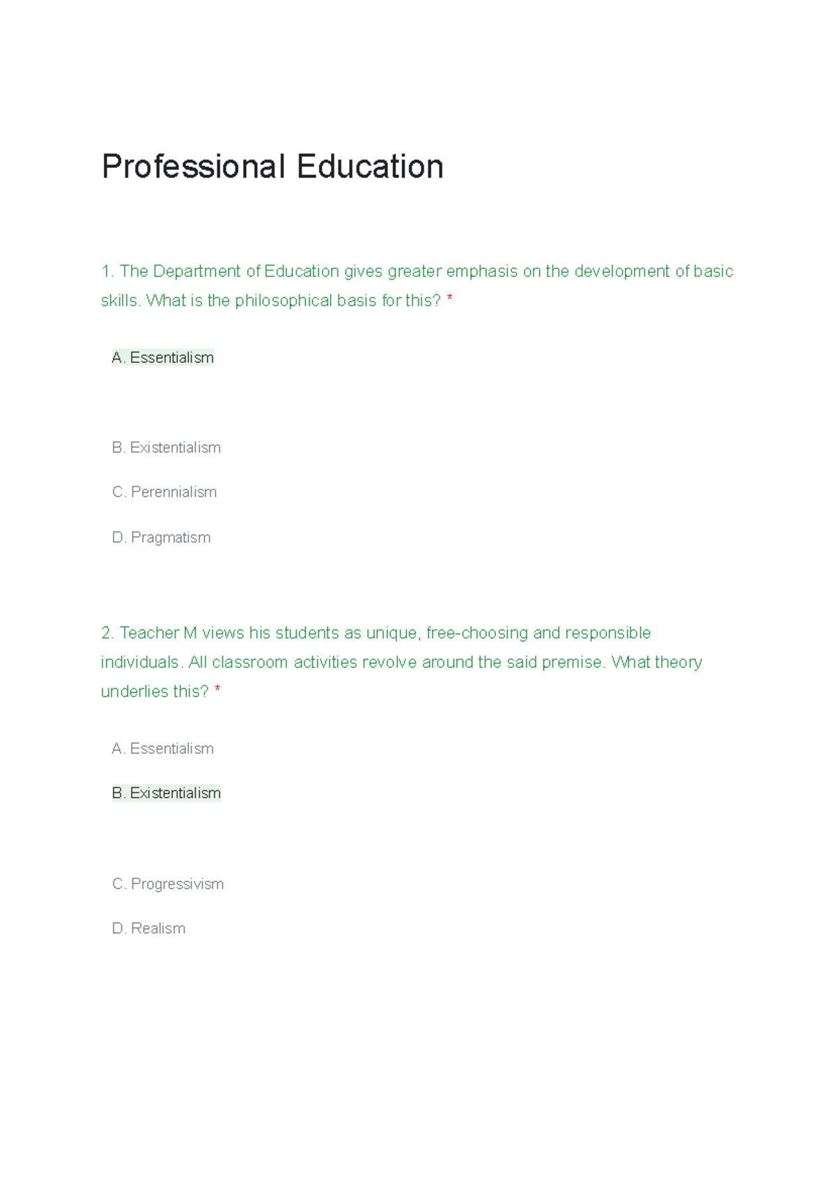 Professional Education 1: Philosophical Foundations and Theories - Studocu