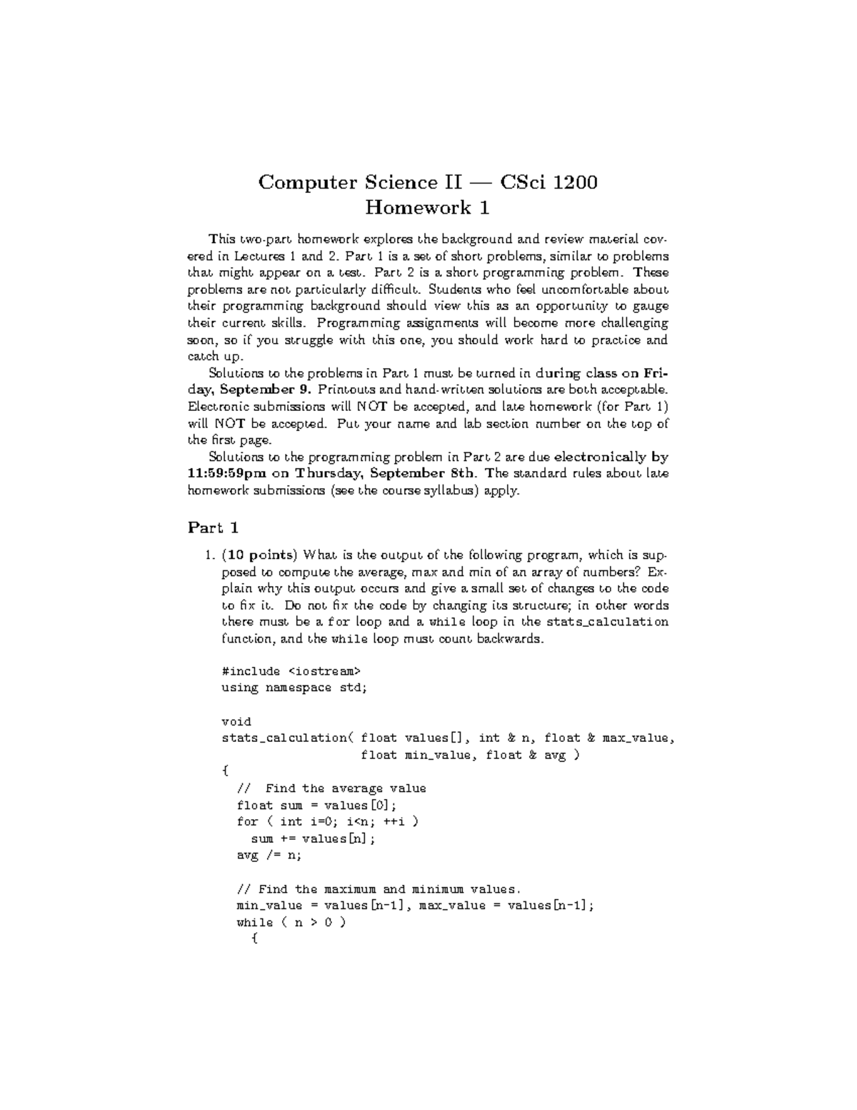Hw1 - Hello - Computer Science II — CSci 1200 Homework 1 This two-part ...