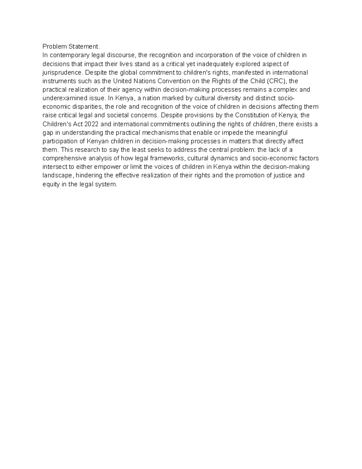 Problem Statement: Children's Voices in Kenyan Legal Decisions - Studocu