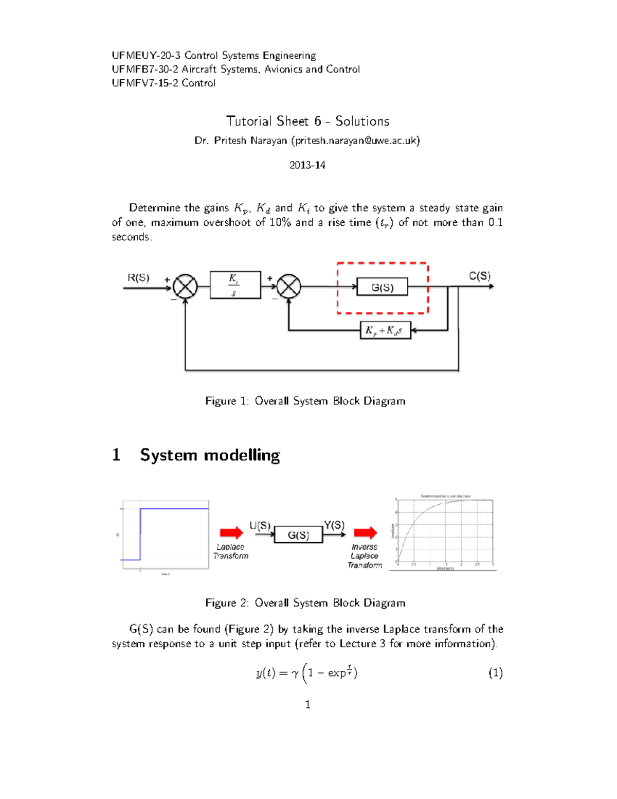 Tutorial Sheet 6 Solutions - UFMEUY-20-3 Control Systems Engineering ...