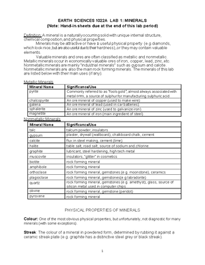 ES 1022 A lab3 sedandmetrocks student 2019-3 - EARTH SCIENCES 1022A LAB ...