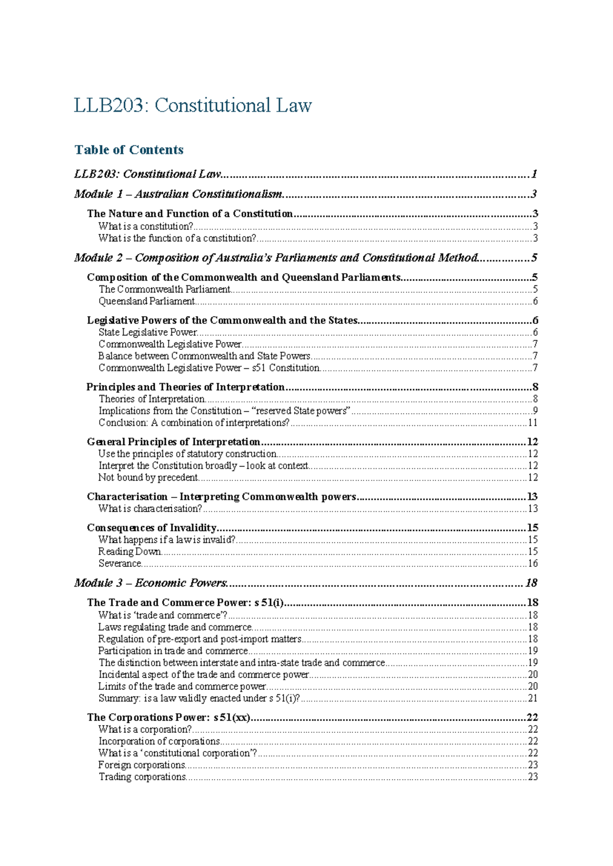 LLB203 Final Exam Notes: Constitutional Law Overview and Key Modules ...