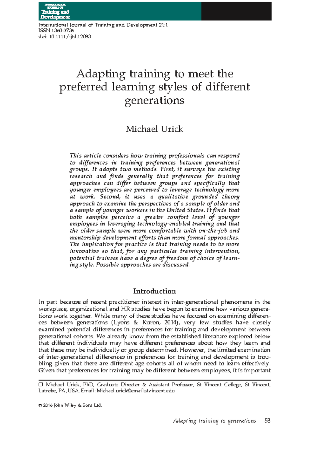Adapting Training Methods for Generational Learning Styles: A Study ...