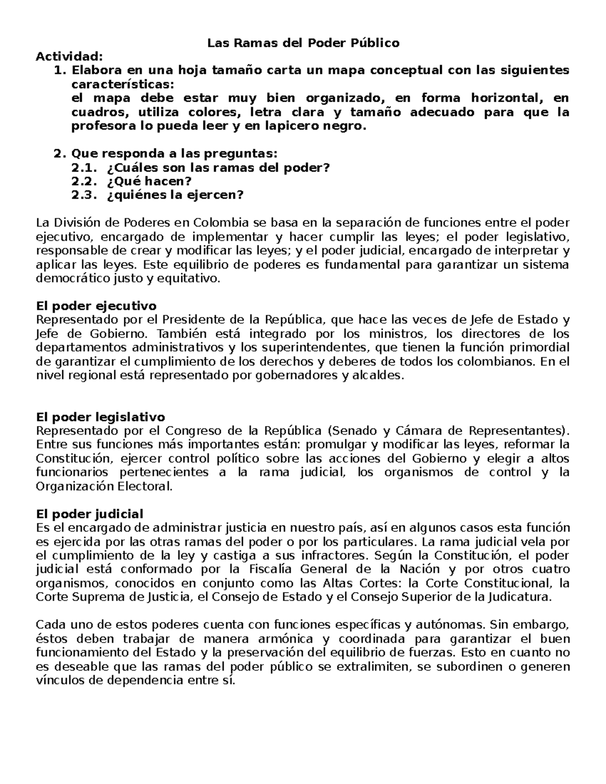 Ramas del Poder Público en Colombia: Estructura y Funciones - Studocu