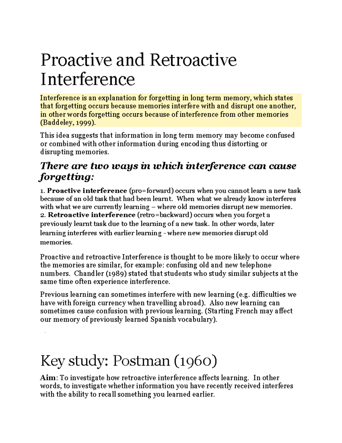 Module 05 Proactive & Retroactive Interference Explained - Studocu