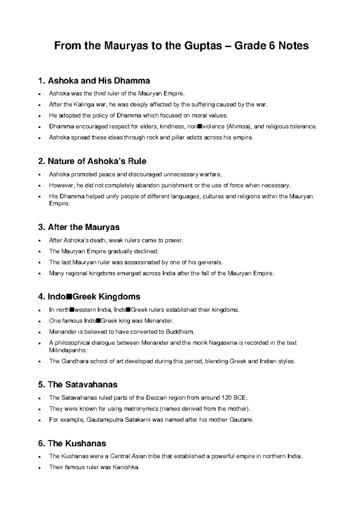 Grade 6 Notes: From Mauryas to Guptas Overview - Studocu